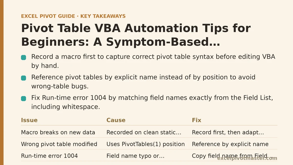 Pivot Table VBA Automation Tips for Beginners: A Symptom-Based Troubleshooting Guide